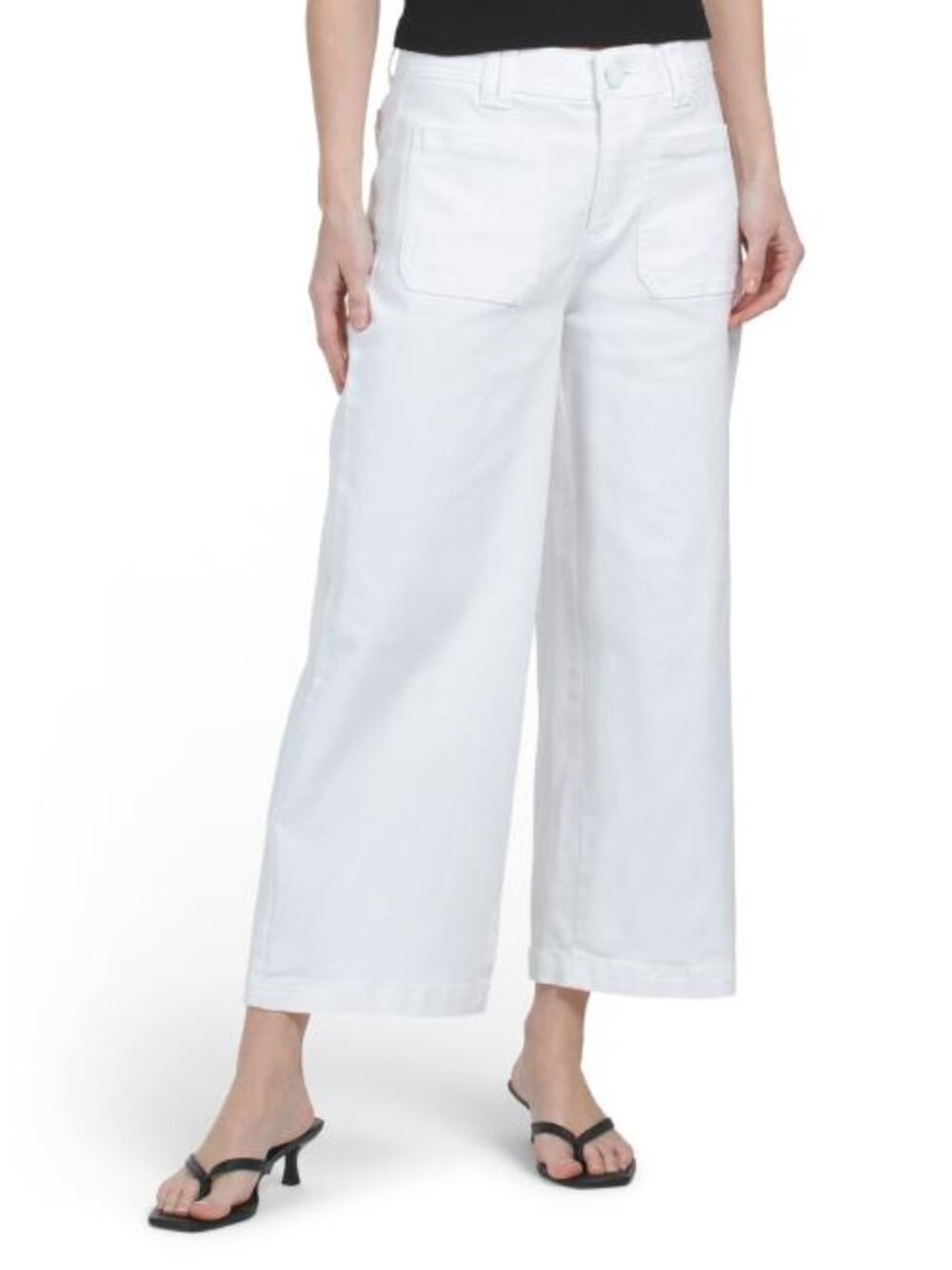 Democracy High Rise Wide Leg Ankle Jeans 8 Optic White Patch Pockets 29x24